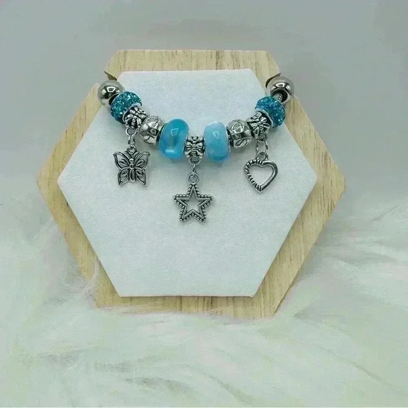 Cute Bracelet With Butterfly & Star Charms Blue - Picture 1 of 3